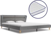 Bed met Traagschuim Matras Lichtgrijs 160x200 cm Stof met LED (Incl LW Led klok) - Bed frame met lattenbodem - Tweepersoonsbed Eenpersoonsbed