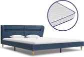 Bed met Traagschuim Matras Blauw 180x200 cm Stof met LED (Incl LW Led klok) - Bed frame met lattenbodem - Tweepersoonsbed Eenpersoonsbed