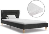 Bed met Matras Donkergrijs 90x200 cm Stof met LED (Incl LW Led klok) - Bed frame met lattenbodem - Tweepersoonsbed Eenpersoonsbed