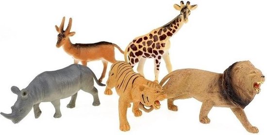 5x Plastic safaridieren figuren Safari speelset speelgoed voor kinderen |