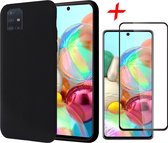 Samsung A71 Hoesje en Samsung A71 Screenprotector - Samsung Galaxy A71 Hoesje Liquid Siliconen Case Zwart + Screenprotector Full