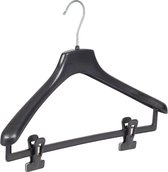 De Kledinghanger Gigant - 20 x Mantel / kostuumhanger kunststof zwart met schouderverbreding en anti-slip knijpers, 40 cm