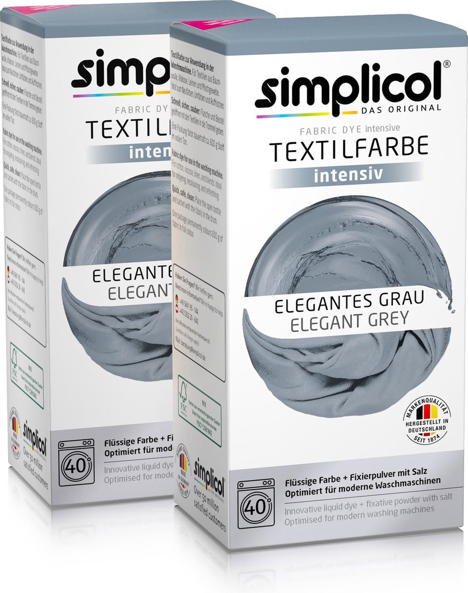 Simplicol Textielverf Intens - Wasmachine Textielverf - Elegant Grey - 2  stuks | bol.com