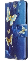 Goud blauw vlinder agenda wallet book case hoesje Telefoonhoesje geschikt voor Samsung Galaxy S20 Ultra