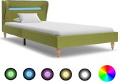 Bedframe Groen 90x200 cm Stof met LED (Incl LW Led klok) - Bed frame met lattenbodem - Tweepersoonsbed Eenpersoonsbed