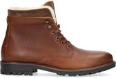 Manfield - Heren - Cognac leren veterboots met imitatiebont - Maat 41