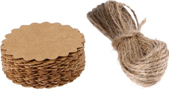 200 stuks cadeaulabels kraftpapier, kraftpapier hangers, ronde