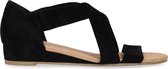 Manfield - Dames - Zwarte suède sandalen met lage sleehak - Maat 37