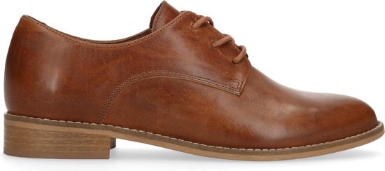 Manfield - Dames - Leren veterschoenen cognac - Maat 38 | bol.com