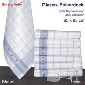 Glazendoek - Poleerdoeken jacquard Blauw ruiten 65x65cm - set van 6 stuks - 50% Ramee linnen 50% katoen