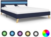 Bedframe Blauw 140x200 cm Stof met LED (Incl LW Led klok) - Bed frame met lattenbodem - Tweepersoonsbed Eenpersoonsbed