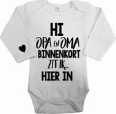 Rompertje baby met tekst-hi opa en oma binnenkort zit ik hier in-Bekendmaking zwangerschap-Maat 56