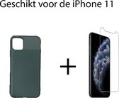 Apple iPhone 11 Hoesje - Siliconen Backcover & Tempered Glass Combi - Groen