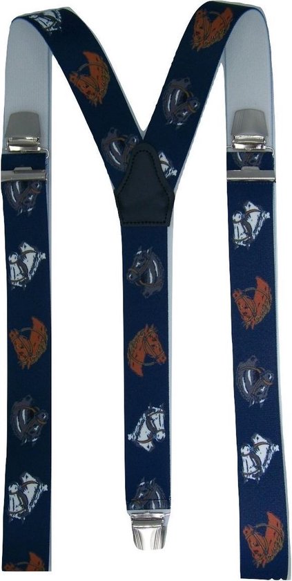 Bretels met Paarden (donkerblauw) met brede extra sterke stevige Clips