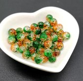 50 Stuks Acryl Kralen Rond - 7 mm - Groen / Oranje