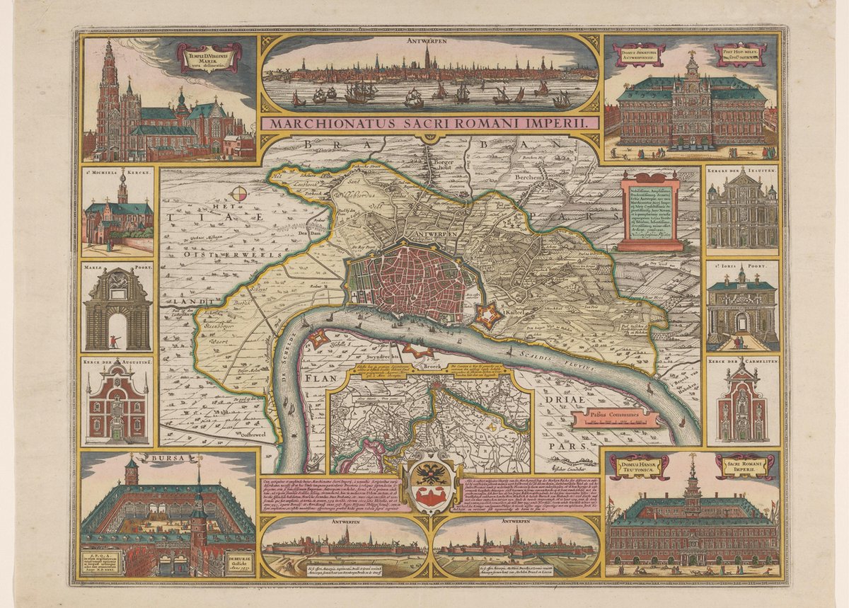 Esque Poster Historische Oude Kaart Antwerpen - 1650 - België - Stadsplattegrond - Large 50x70 Losse Poster