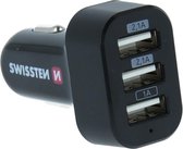 Swissten Autolader met 3 USB Poorten - Geschikt voor o.a. iPhone & Samsung - 26W - Zwart
