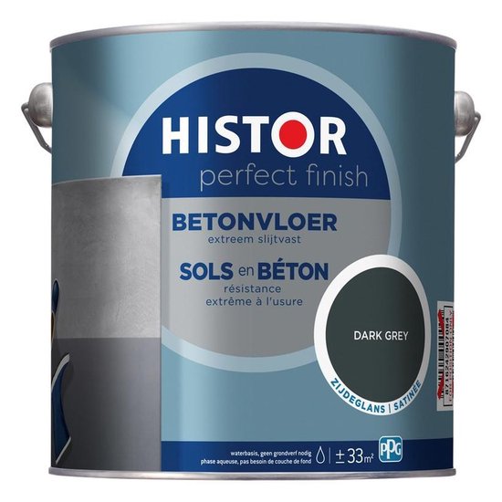 Histor Perfect Finish Betonvloer Zijdeglans - Slijtvast & Extra Dekkend - 2.5L - Donkergrijs