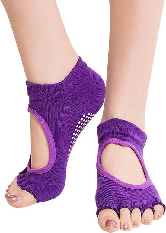 One Pair Open Toe Open Instep Anti-slip Sports Female Yoga Socks  Size: 34 - 39 (EUR) (Dark Purple)(Dark Purple)