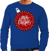 Foute Kersttrui / sweater - grote kerstbal - Merry Christmas - blauw voor heren - kerstkleding / kerst outfit 2XL (56)