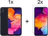 Samsung A10 Hoesje - Samsung galaxy A10 hoesje zwart siliconen case cover - 2x Samsung A10 Screenprotector