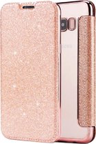Samsung Galaxy S8 Plus Flip Case - Roze - Glitter - PU leer - Soft TPU - Folio
