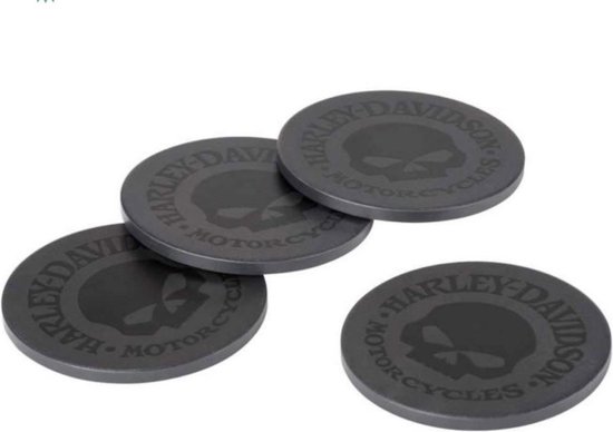 Harley-Davidson Willie G Skull Stenen Onderzetters, 4 Pack - Mat-Zwart