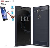 Sony Xperia L2 Carbone Brushed Tpu Blauw Cover Case Hoesje - 1 x Tempered Glass Screenprotector