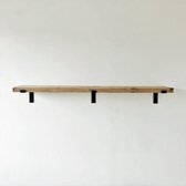 GoudmetHout Massief Eiken Wandplank - 160x25 cm - Industriële Plankdragers L-vorm - Staal - Mat Blank - Wandplank hout