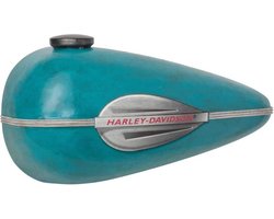 Harley-Davidson Distressed Scale Model Benzinetank Metalen Wand Decor Blauw Turquoise