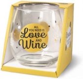 Valentijn - Wijnglas - Waterglas - All you need is love and wine - Gevuld met toffeemix - In cadeauverpakking met gekleurd lint