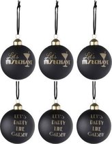 Kerstballen met Tekst Zwart en Goud 6 stuks J-Line