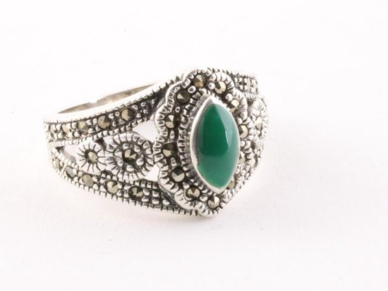 Zilveren ring met jade en marcasiet - maat 18 | bol.com