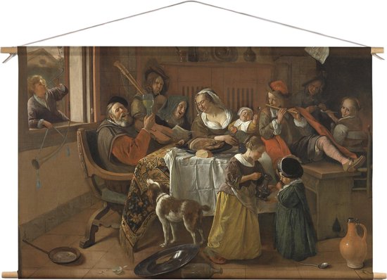 La famille joyeuse | Jan Steen  | vieux maîtres | Tissu textile | Affiche textile | Décoration murale | 60 cm x 40 cm » | Peinture