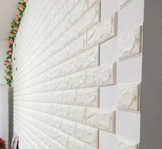 Hoge Schuimende baksteen Behang Waterdicht foam - 3D effect - Wit 77CM*70CM  | bol.com