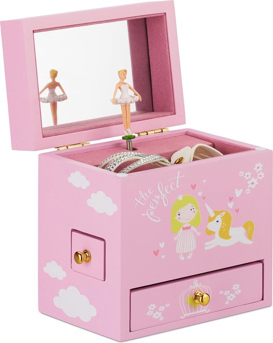 relaxdays sieradendoos meisjes - prinses speeldoos - juwelendoos kinderen -  roze | bol.com