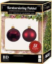 Kerstbal en ster piek set 51x donkerrood - voor 120 cm boom - Kerstboomversiering donkerrood