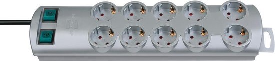 Primera-Line stekkerdoos 10-voudig zilver 2m H05VV-F 3G1,5 de stopcontacten zijn schakelbaar per 5