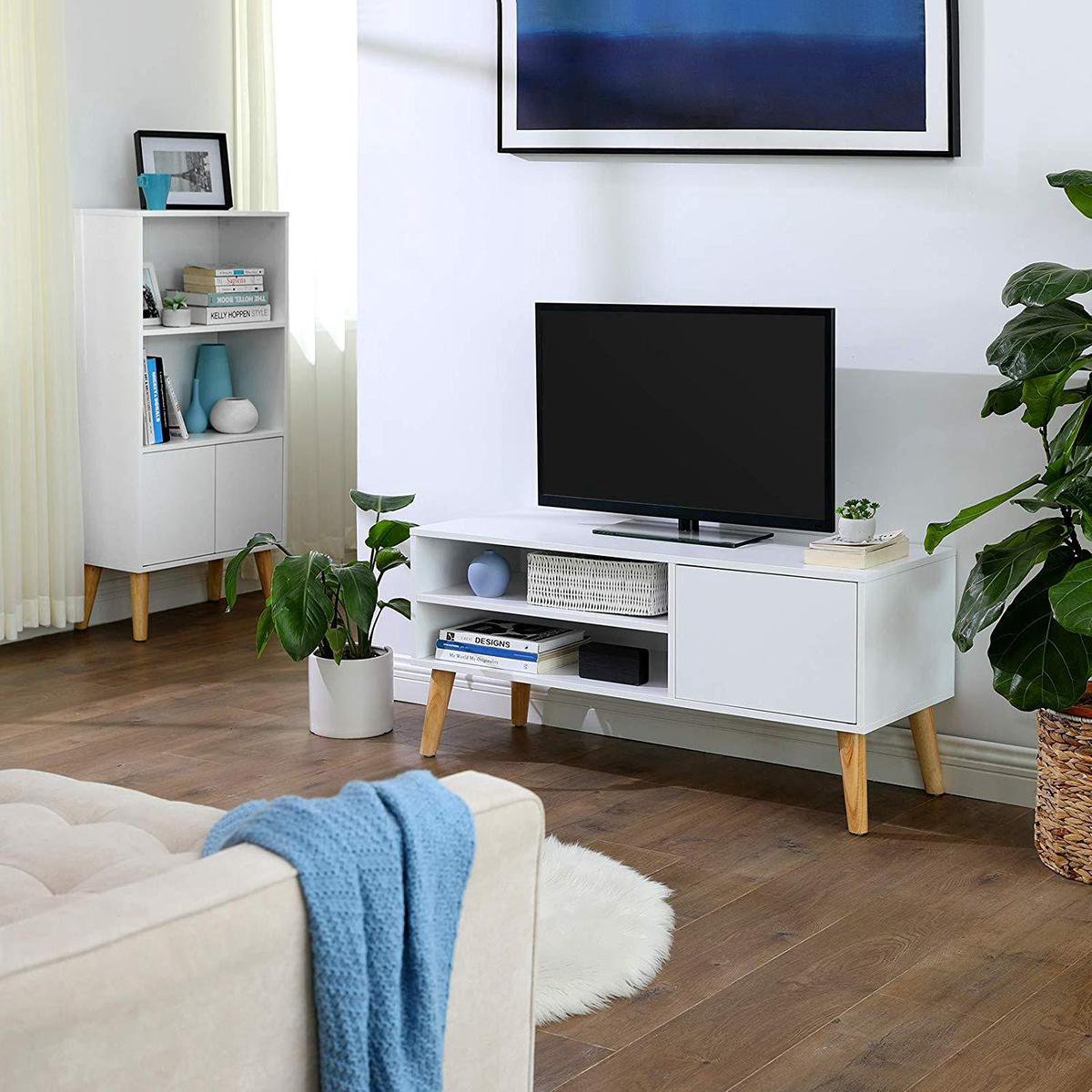 Laag TV-meubel in Scandinavische Stijl - TV Kast voor Televisie,  Gameconsole, Radio - Wit | bol