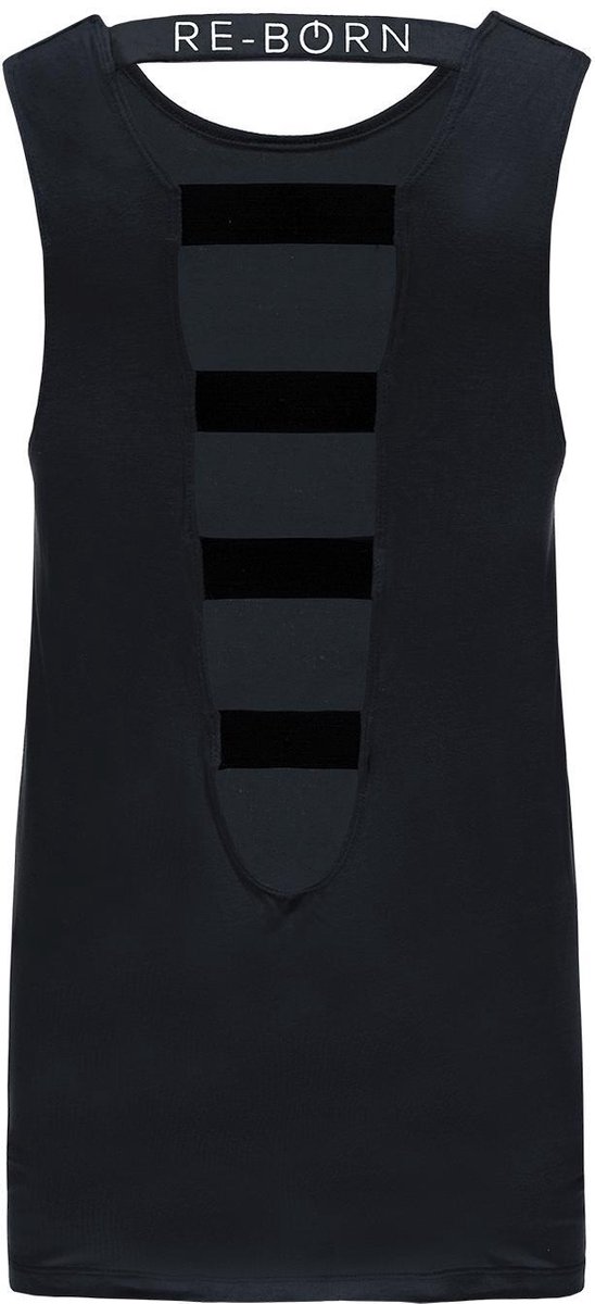 Re-Born - Sportkleding - Sporttop - Yoga top - Tanktop elastiek op rug - Mouwloze top - Langere top - Dames - Zwart - Maat L van Re-Born — afbeelding 2