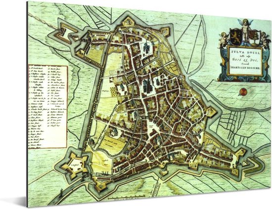 Un ancien plan de la ville historique de 's-Hertogenbosch Aluminium - Carte 80x60 cm - Tirage photo sur aluminium (décoration murale en métal)