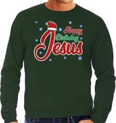 Foute Kersttrui / sweater - Happy Birthday Jesus / Jezus - groen voor heren - kerstkleding / kerst outfit S (48)