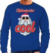 Grote maten foute Kersttrui / sweater -  Stoere kerstman - motherfucking cool - blauw voor heren - kerstkleding / kerst outfit 4XL (60)