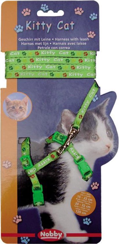 Nobby Tuig En Lijn Kitty Cat Groen – Lengte Lijn 120 Cm – Breedte  15-22 Cm