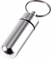 Koker/container sleutelhanger voor pillen en andere medicijnen - zilver - aluminium