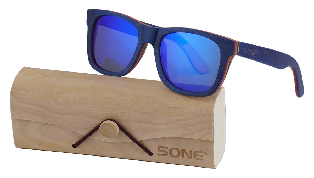 5one® Skateboard Blue - Houten Zonnebril - Blauwe lens