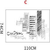 city gebouwen - muursticker - wand decoratie - woonkamer - grote retro city - zwart - afmetingen: 75x110 cm - sticker C