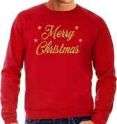 Foute Kersttrui / sweater - Merry Christmas - goud / glitter - rood - heren - kerstkleding / kerst outfit S (48)