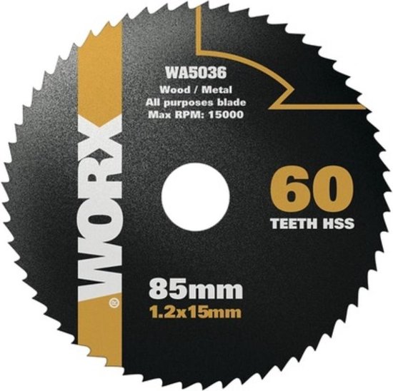 Worx cirkelzaagblad WA5036 hss 85 mm 60 tanden | bol.com