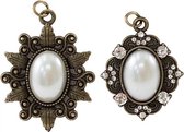 Tim Holtz Assemblage charms - 2 stuks - oval pearl frames
